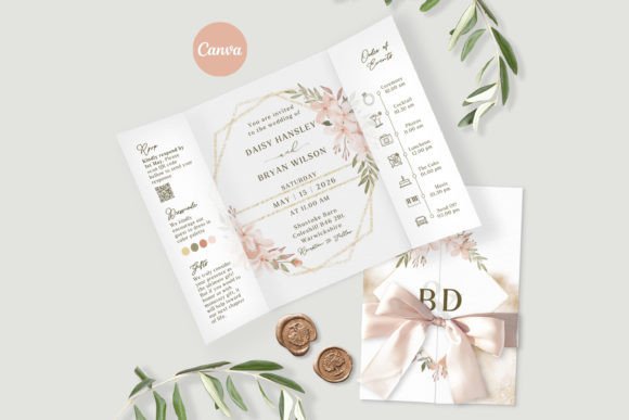 Download Gatefold Wedding Invitation Pink Floral - Ink Collection