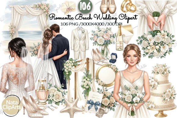 Download Romantic Beach Wedding Clipart Set - Art Collection