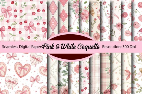 Download Pink &amp; White Coquette Digital Paper - Ink Collection