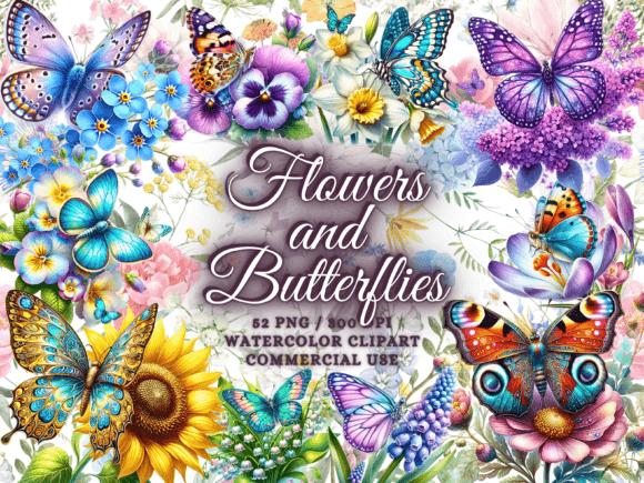 Download Spring Flowers &amp; Butterflies Clipart Png - Art Collection