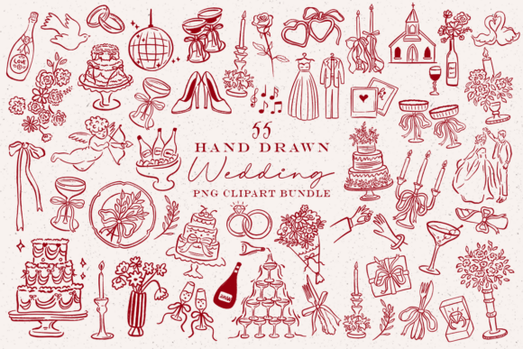 Download Hand Drawn Wedding PNG Clipart Bundle - Art Collection