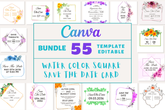 Download 55 Water Color Square Save the Date Card - Date Collection