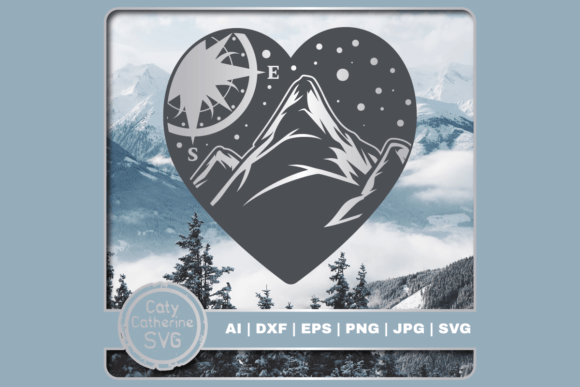 Download Mountains &amp; Compass Love Heart SVG - Art Collection