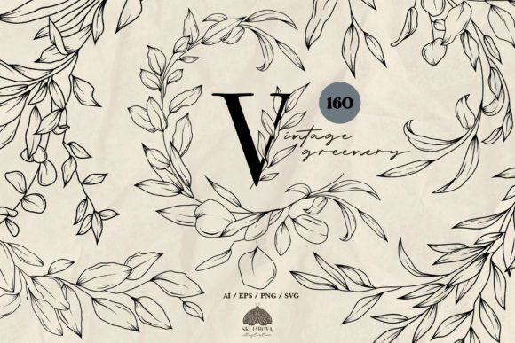 Download Vintage Greenery Line Art Collection SVG - Art Collection