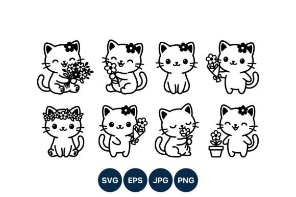 Download Cute Cat Flower Line Art Vector - Art Collection