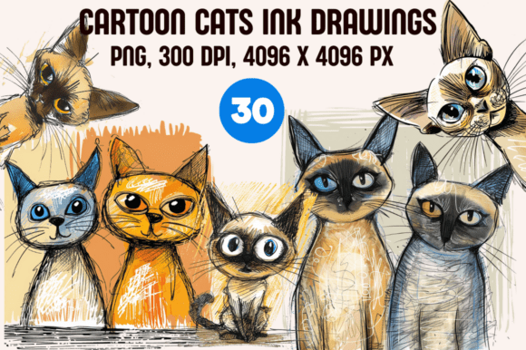 Download Cartoon Cats Ink Drawings - Art Collection