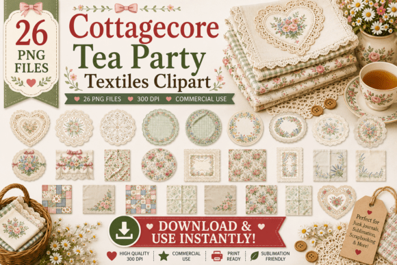 Download Cottagecore Tea Party Textiles Clipart - Art Collection